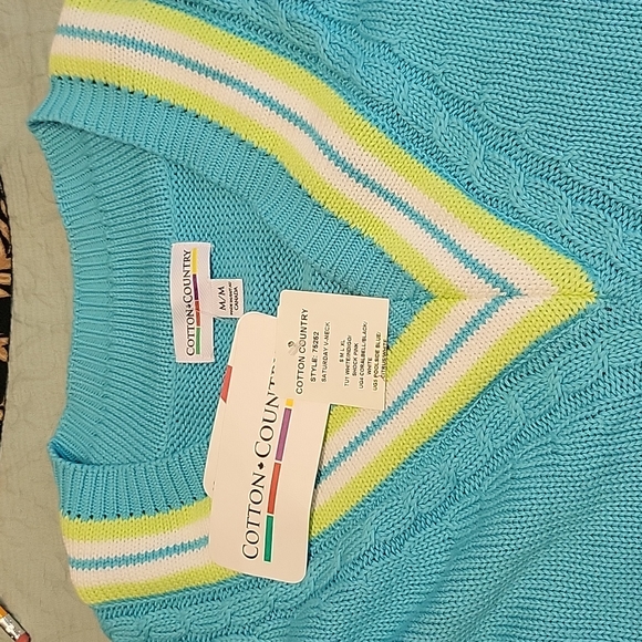 Cotton County Size M/M V-neck Knit Sweater Shirt Blue - Picture 3 of 6